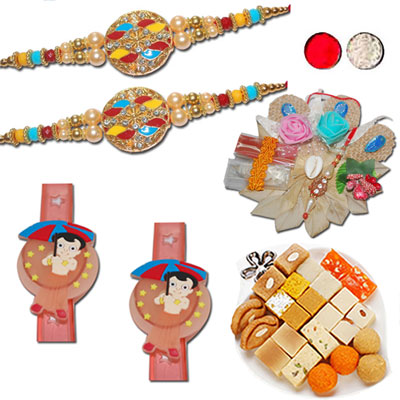 "Rakhi with Pooja Thali - code TH04 - Click here to View more details about this Product